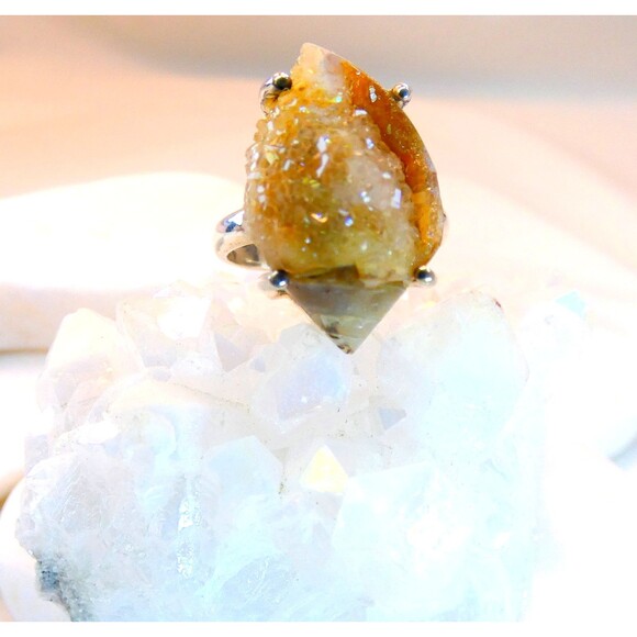 Spiralite Fossilized Quartz Crystal Shell Sterling Silver Ring Size 8 RARE - Picture 4 of 10